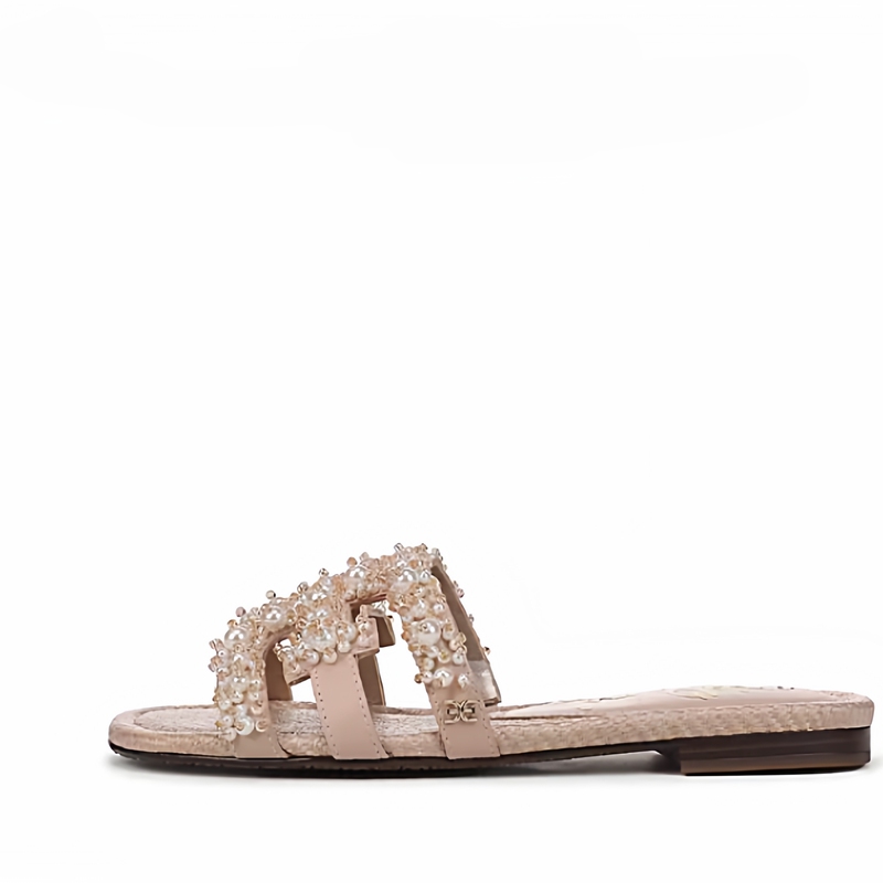 Sam Pearl Slippers for Women 2026 Spring/Summer New Genuine Leather Pearl Shell Slide Sandals Beach Vacation Shoes