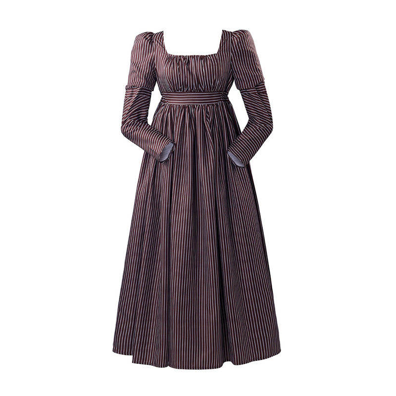 Brown Striped Regency Dress Ball Gown Victorian High Waist Tea Dress Cosplay Brown Striped Regency Dress Ball Gown Victorian High Waist Tea Dress Cosplay