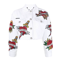 Final Sale] Philipp Plein Womens Love Short Denim Jacket FARFETCH