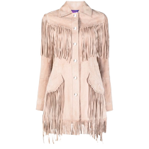 Final Sale] Philipp Plein Womens Oversized Fringed Suede Shirt Jacket