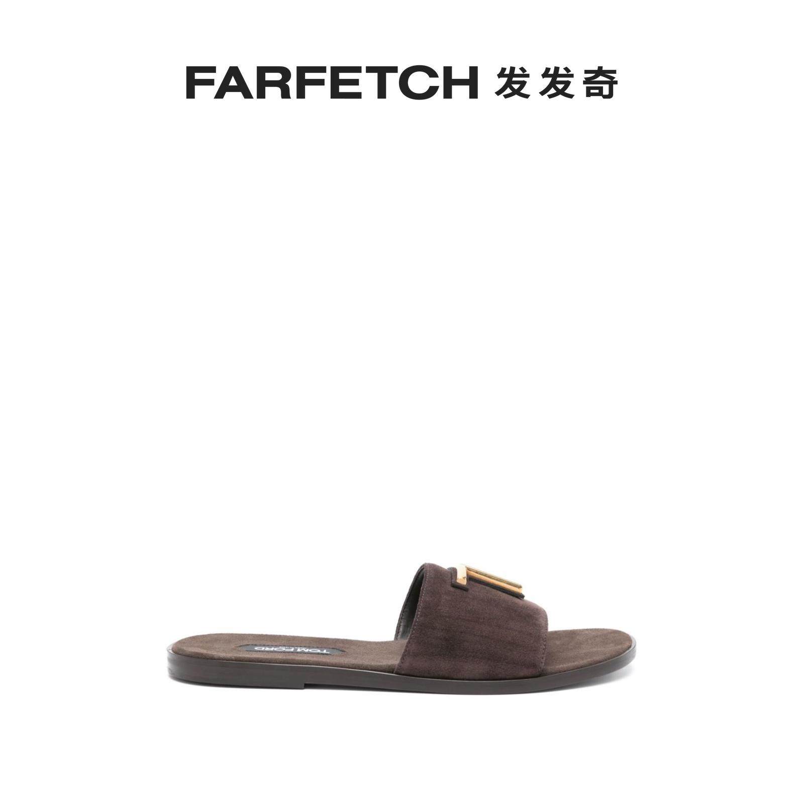 Tom Ford Men Logo signage suede leather slippers FARFETCH Fat Chic-Taobao
