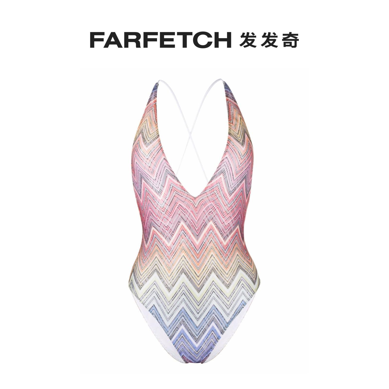 Ms. Missoni V collar zigzag pattern printed one-piece swimsuit FARFETCH Fat Chic-Taobao