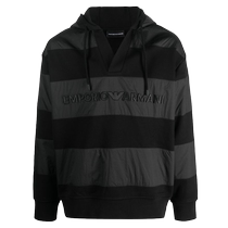Emporio Armani Armani mens logo embroidered striped hoodie FARFETCH