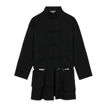 Black Comme Des Garcons men and women with hollow wool mixed coats are curious