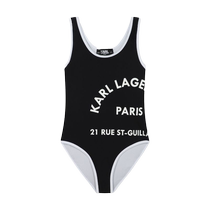 Karl Lagerfeld childrens logo print contrast trim one-piece swimsuit FARFETCH