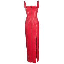 Final Sale] JEAN-LOUIS SABAJI Zip Details Artificial Leather Extra-long Dress