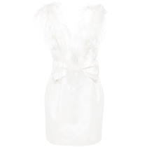 Alessandra Rich Womens Feather Trim Silk Mini Dress FARFETCH