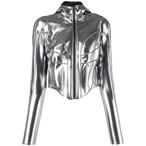 Mugler Womens Metallic Hooded Bustier Jacket FARFETCH