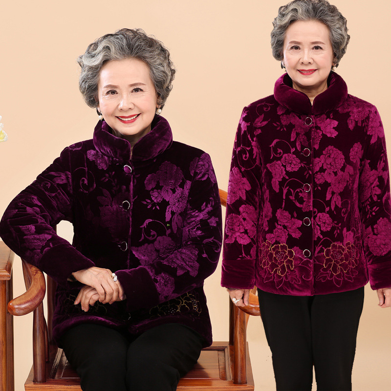 奶奶装冬装棉服老年金丝绒棉袄加绒加厚