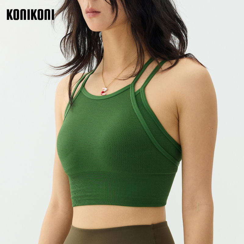 Konikoni Women's Sports Bra Double-Layer Medium-Strength Support Wire-Free High-Elastic Breathable Yoga Fitness Bra Konikoni Women's Sports Bra Double-Layer Medium-Strength Support Wire-Free High-Elastic Breathable Yoga Fitness Bra