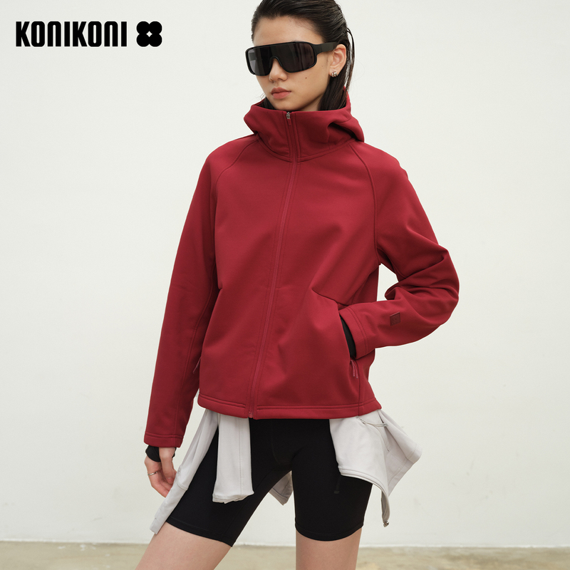 Konikonired Women's Jacket Outdoor Sports Soft Shell Fleece-Lined Hooded Jacket Warm Layering Top Autumn and Winter