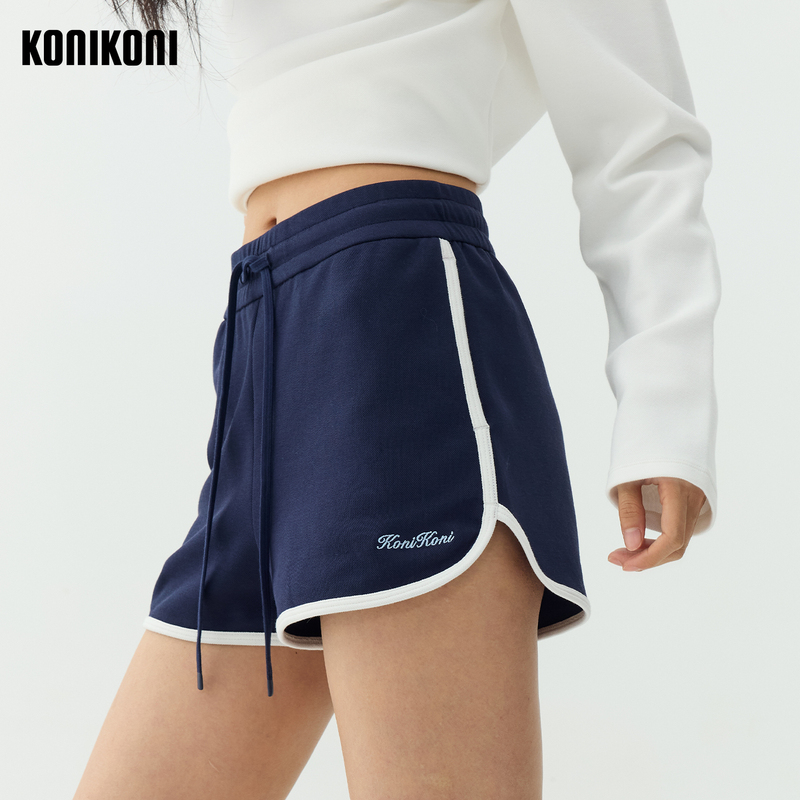 Konikoni Women's Sports Shorts Retro Color-Blocked Knitted Loose Comfortable Tennis Fitness Running Shorts