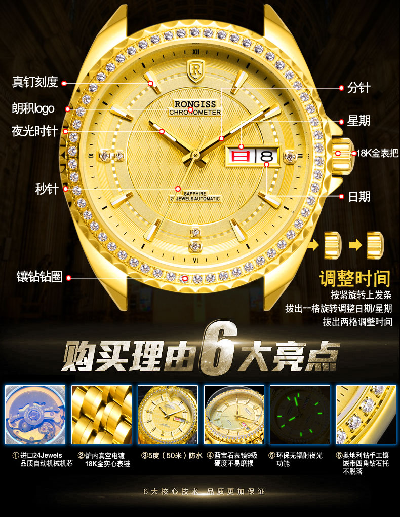 瑞士正品劳力士手表男全自动机械表防水夜光浪