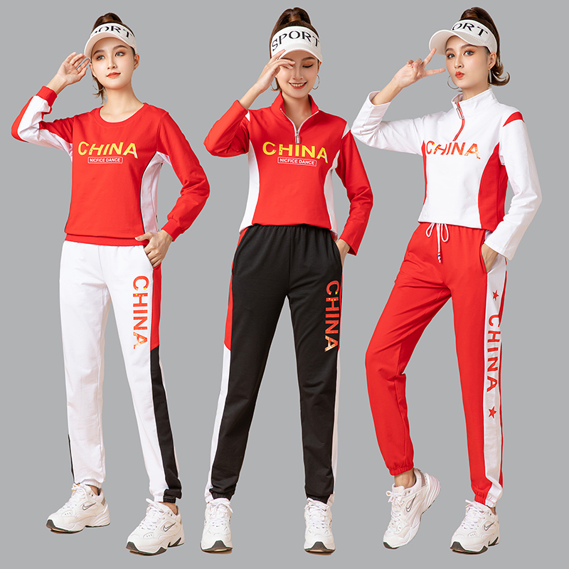 National tide sports suit spring fashion casual patriotic theme shrug dance cotton casual top square dance clothing new