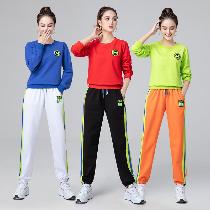 Autumn square dance sports suit women's fashion pure cotton sweater thickened running fitness group clothing shuffling dance clothing