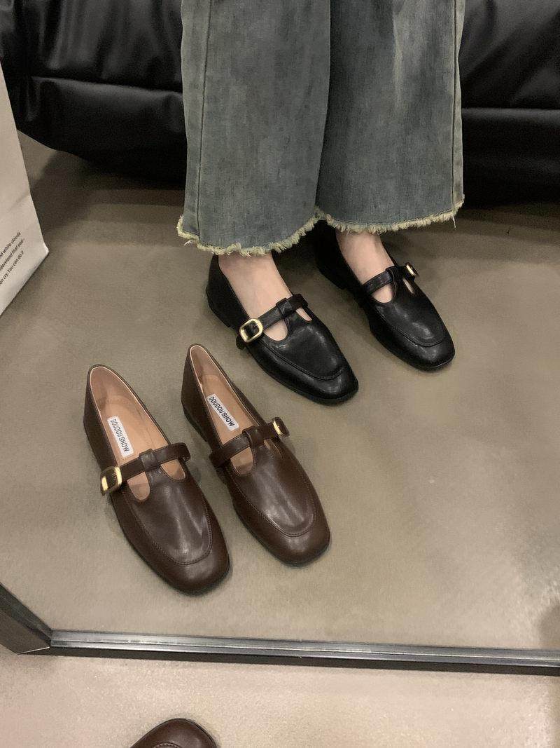 Tide card retro flat bottom square head black women's shoes 2023 Spring autumn season new Inn small leather shoes single shoes-Taobao