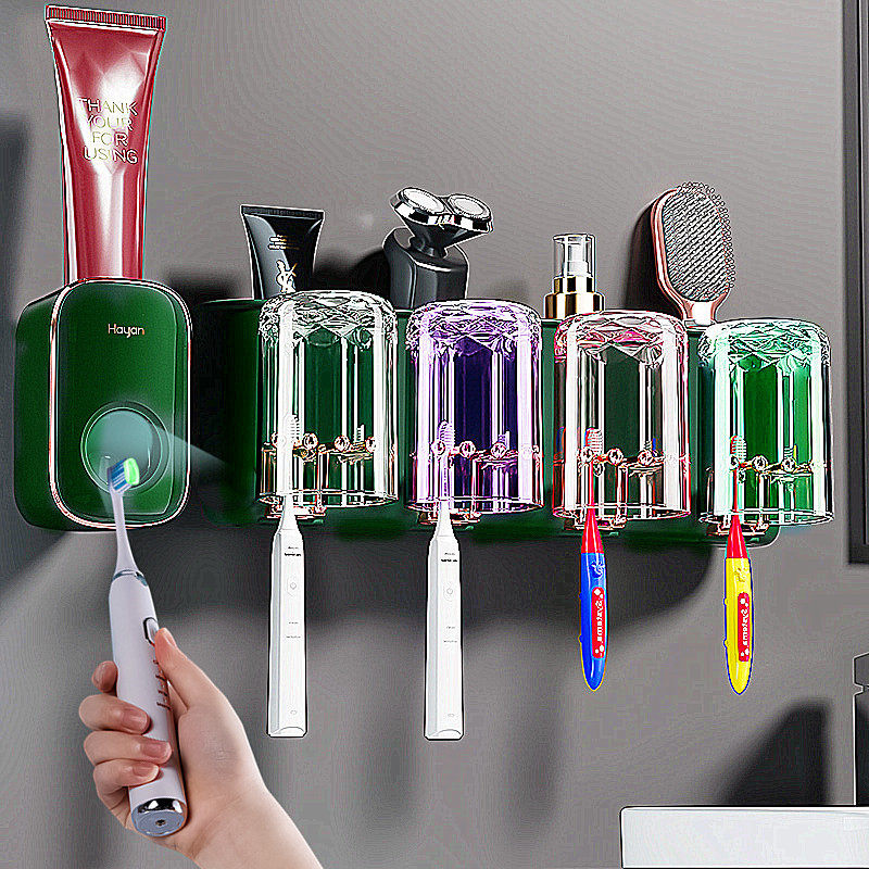 Net Red Light Lavish Toothbrush Shelf Toiletries Toothbrushing Cup Hanging Wall Style Dressing Room Free of perforated wall-mounted tooth cylinder suit