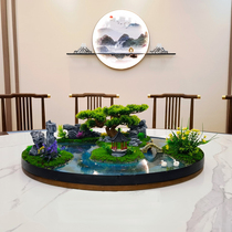 Hotel large round table decoration ornaments new Chinese style dining table turntable with flowers in the middle round table flower miniature landscape
