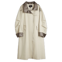 ELLE French high-end stitching contrasting color long windbreaker jacket for women 2024 autumn new work style top