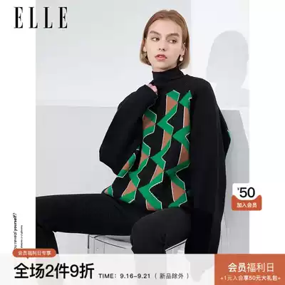 ELLE (recommended by the designer) winter New irregular geometric map wild color triangle jacquard sweater women