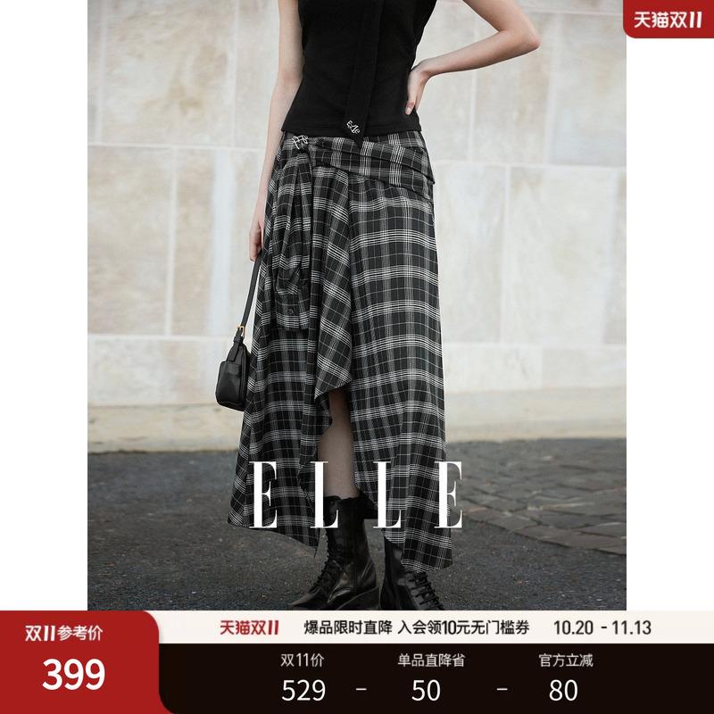[Weixige Academy] Elle Irregular Black and White Plaid Skirt for Women 2026 Autumn New Fashion Skirt