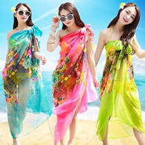Oversized silk scarf women chiffon spring and summer shawl sunscreen autumn winter scarf printed plant flowers Korean long beach towel