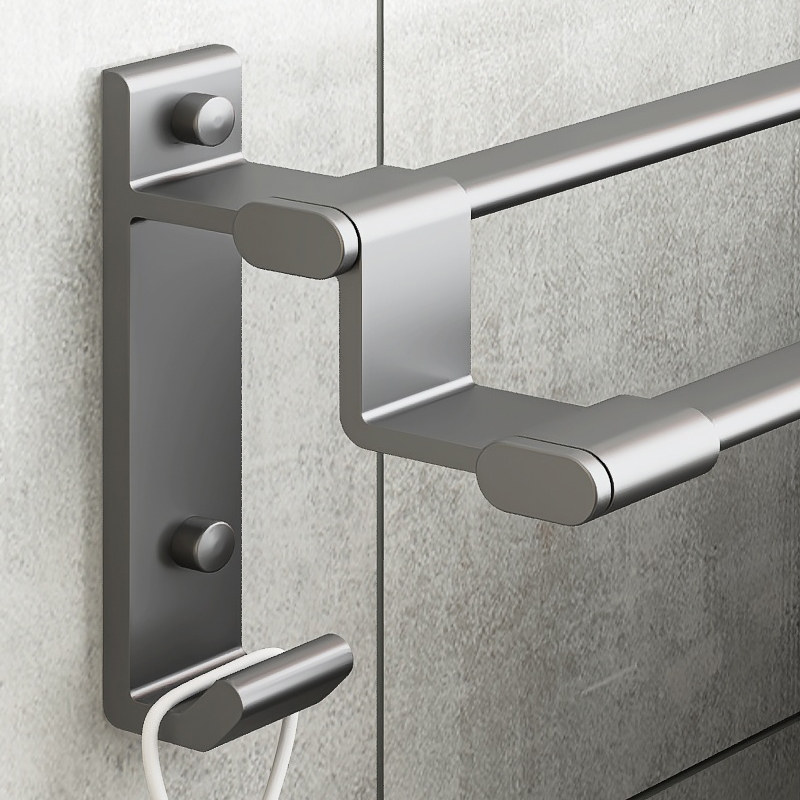 Gun Grey Space Aluminum Towel Rack Free From Punching Towel Rod Double-Rod Makeup Room Bath Towels Bathroom Pendant Light Lavish