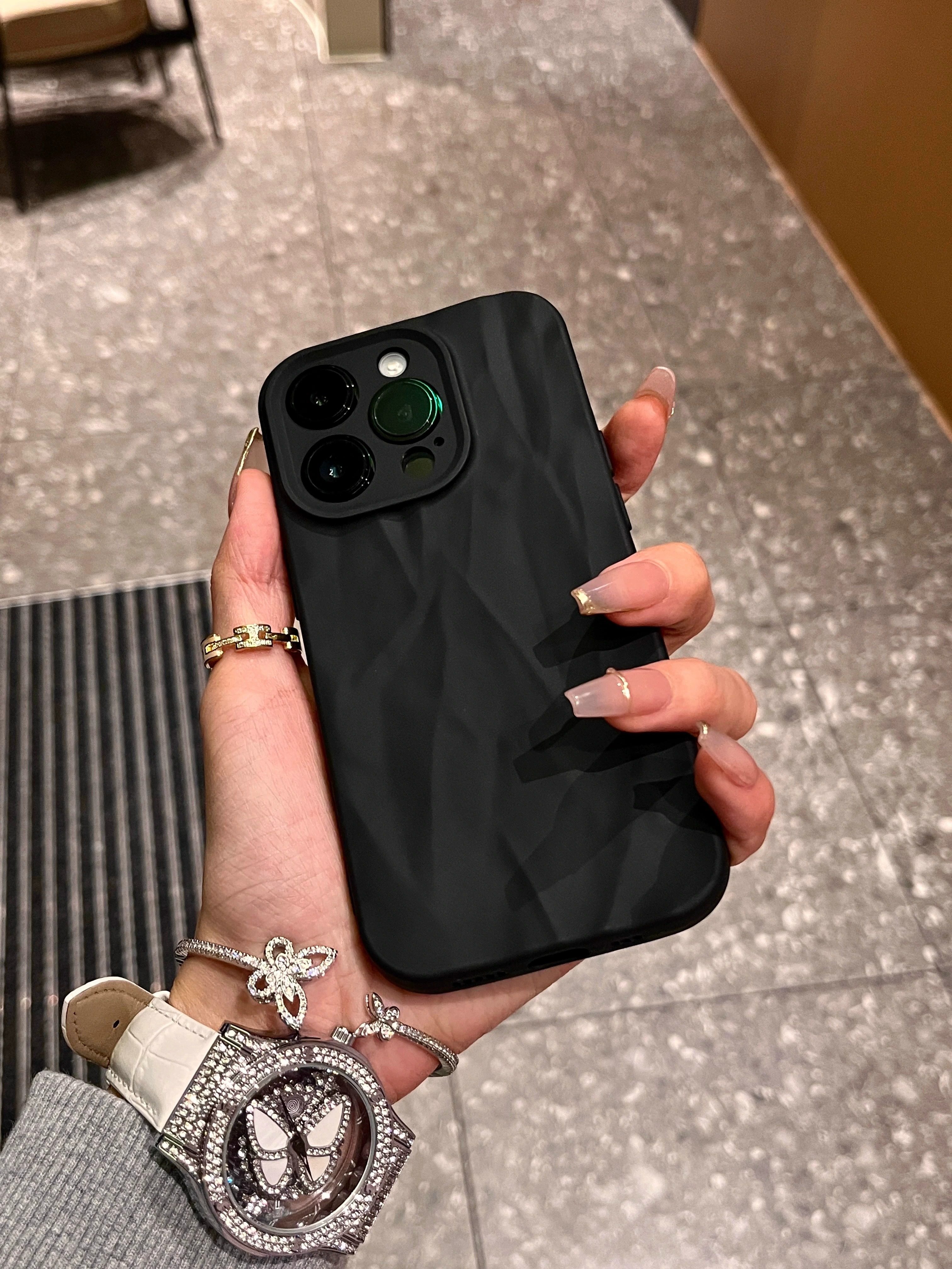 Black premium matte textured case for iPhone 15/14 Pro Max, Apple 13/12/11 soft case for XR, minimalist ins style, creative plus protective case for XS, anti-fingerprint, PM-proof.