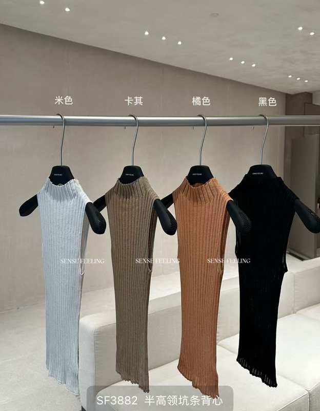 Sensefeeling2026 Autumn Simple High-Neck Slim-Fit Pullover Knit Sweater Ribbed Sleeveless Women's Top