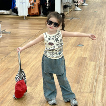 Girls vest T-shirt 2024 summer new style childrens cartoon print sleeveless top baby versatile T-shirt