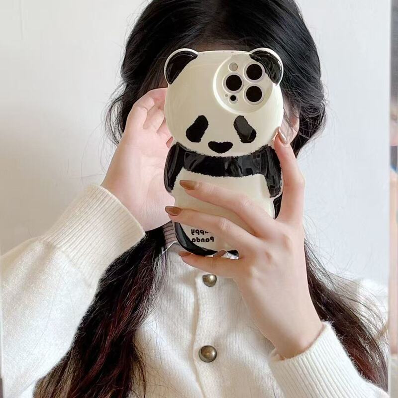 Cute Panda Apple 16 Pro Max Trendy Bear Phone Case 11/12 Pro Cartoon 13 Japanese and Korean 15 Pro High-Value 14 Plus Unique Non-Repetitive Design 17 Pro Full-Cover Anti-Drop Protective Case