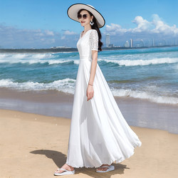 Beach Dress 2024 Spring and Summer New Lace Swing Dress Waist Slimming Travel Vacation Long Skirt Chiffon Skirt