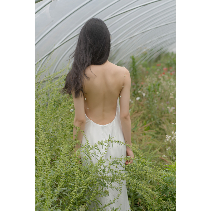 sleepplate sexy luxury white pearl halter sling bride wedding morning gown boudoir honey bridesmaid pajamas female