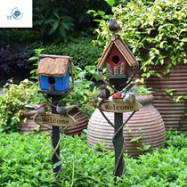  Welcome card outdoor homemade gardening plug-in landscaping large decorative creative solid wood flower plug-in handmade birds nest kindergarten