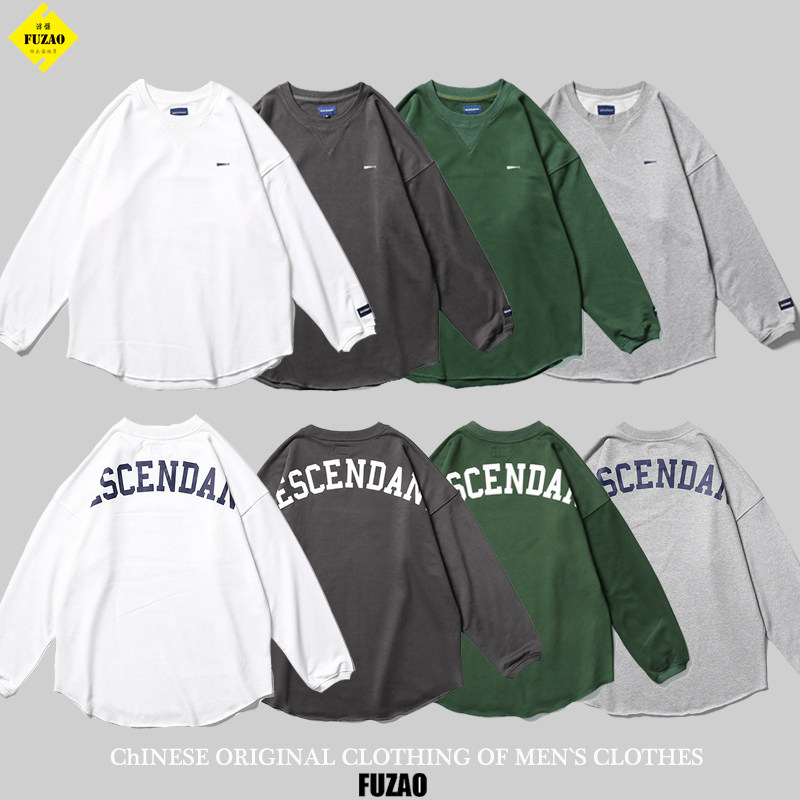 Japanese retro Nishiyama Toru arc hem thin section thick cotton T tide men round neck Yu Wenle tide brand couple autumn coat