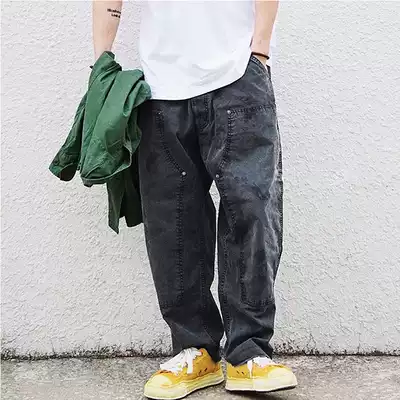 Yu Wenle Japanese retro loose wide-legged straight trousers men's washed old gray overalls pants pants tide