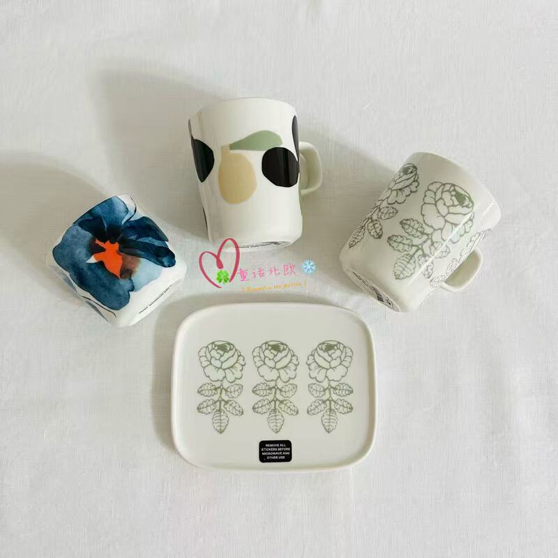 Finland Marimekko Sage Green Line Sketch Rose Ceramic Tableware Set Bowls Plates Dishes