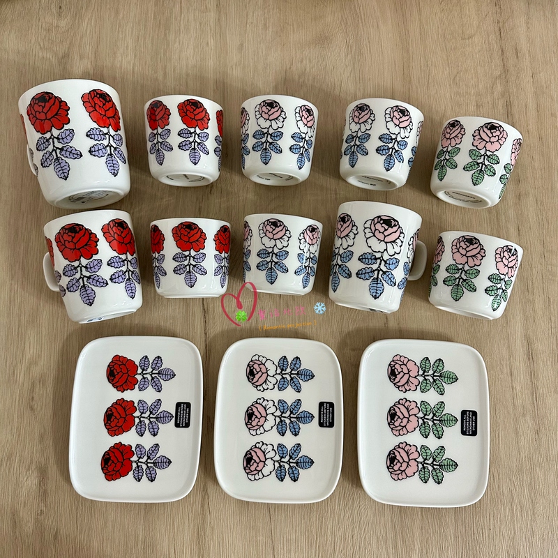 Finland Marimekko 24Th Anniversary Limited Edition Pink Rose 26Th Anniversary Red/Pink and White Rose Handheld Cup Mug Bowl Plate Finland Marimekko 24Th Anniversary Limited Edition Pink Rose 26Th Anniversary Red/Pink and White Rose Handheld Cup Mug Bowl Plate