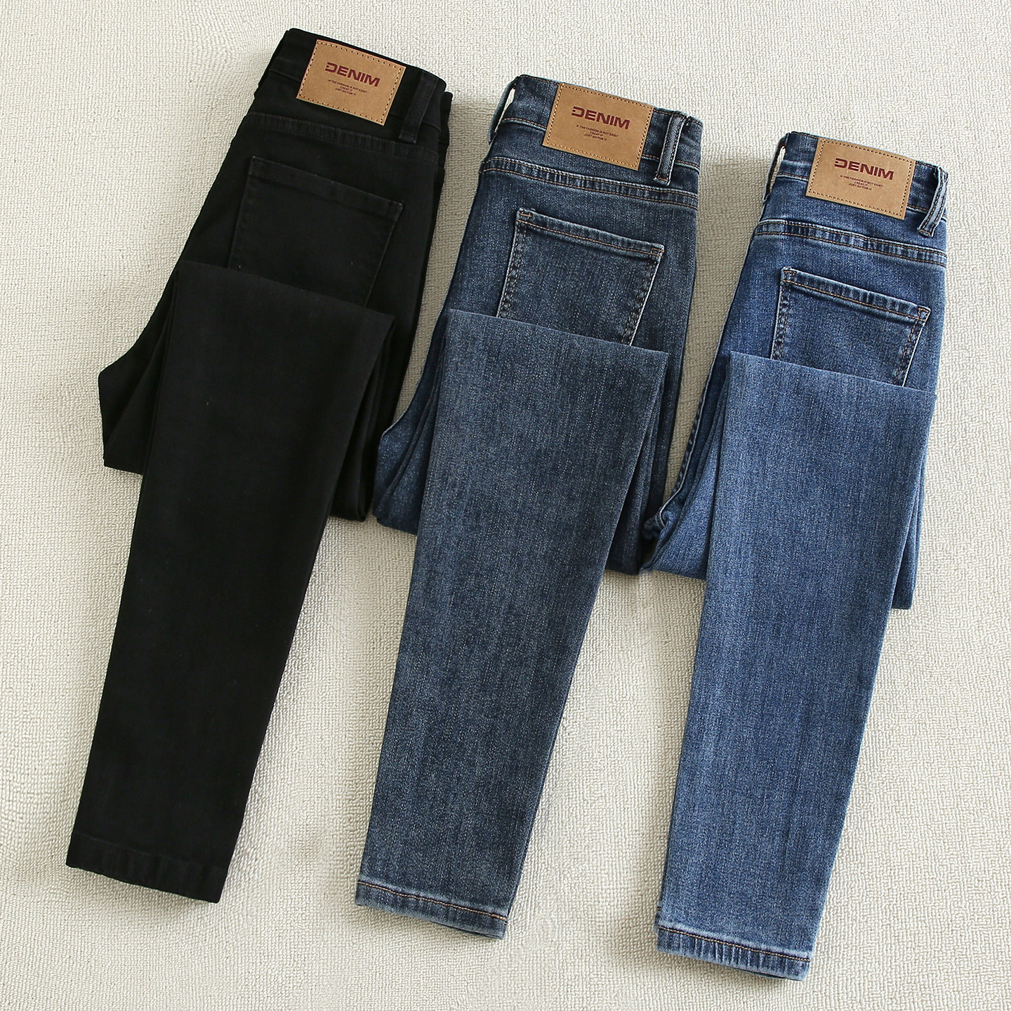 ラ・シャペル レディース ハイウエスト スキニージーンズ、2026年春新作、スリムフィット ブラック ペンシルパンツ