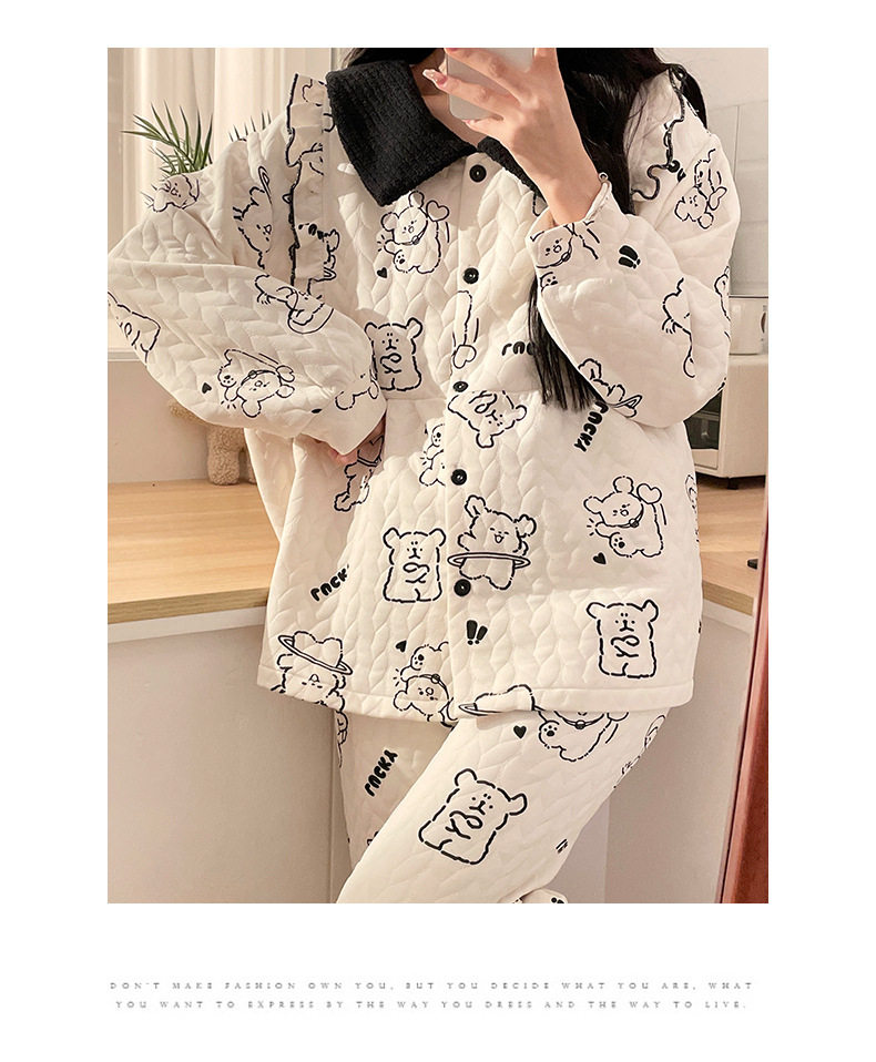 Maternity Pajamas Autumn and Winter Style Thickened Three-Layer Pure Cotton Warm Postpartum Nursing Home Wear Maternity Set — 35