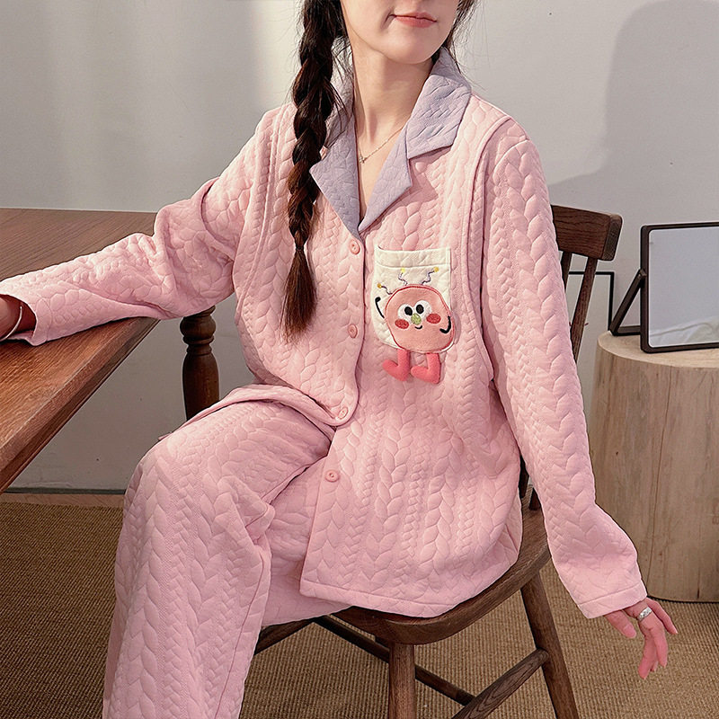 Maternity Pajamas Autumn and Winter Style Thickened Three-Layer Pure Cotton Warm Postpartum Nursing Home Wear Maternity Set — 41