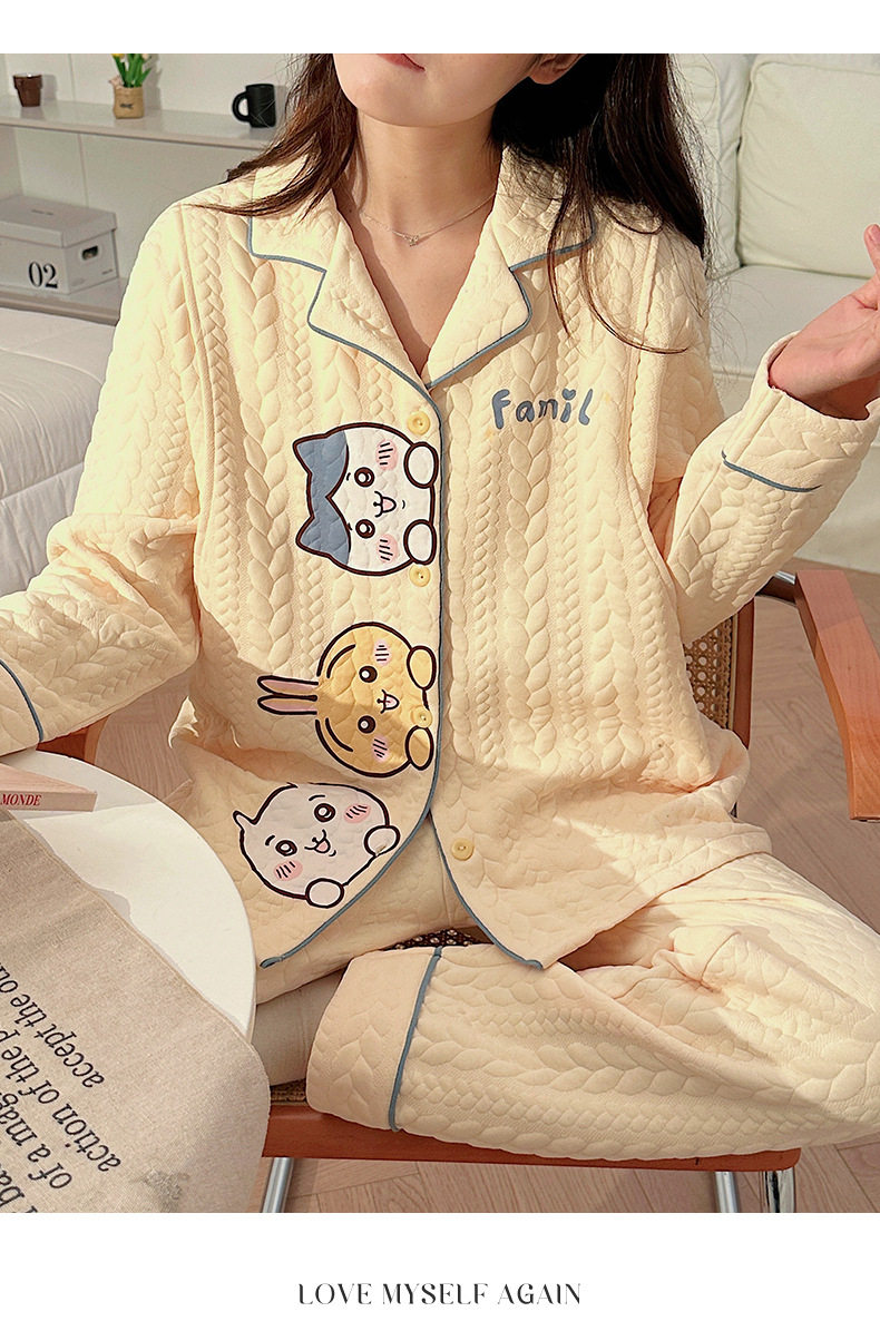 Maternity Pajamas Autumn and Winter Style Thickened Three-Layer Pure Cotton Warm Postpartum Nursing Home Wear Maternity Set — 31