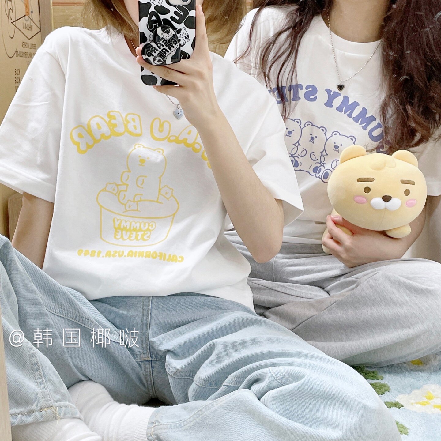 Domestic spot ~ Korea Coconut Pop Whau Hollow Cute Soft Sugar Printed Short Sleeve Pure Cotton