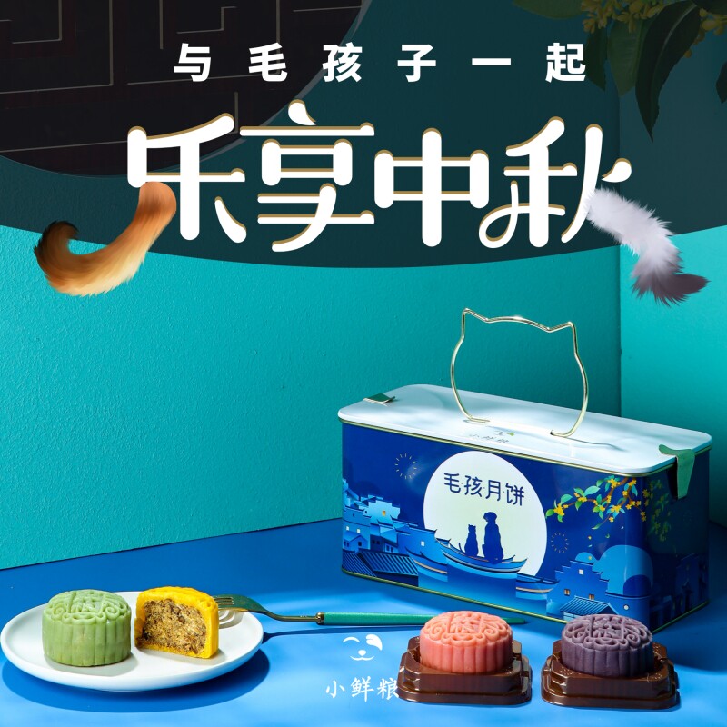 Small fresh food pet mooncakes, dogs and cats universal snacks, Mid-Autumn Festival gift box, 4 pieces of 75g chicken egg yolk mooncakes