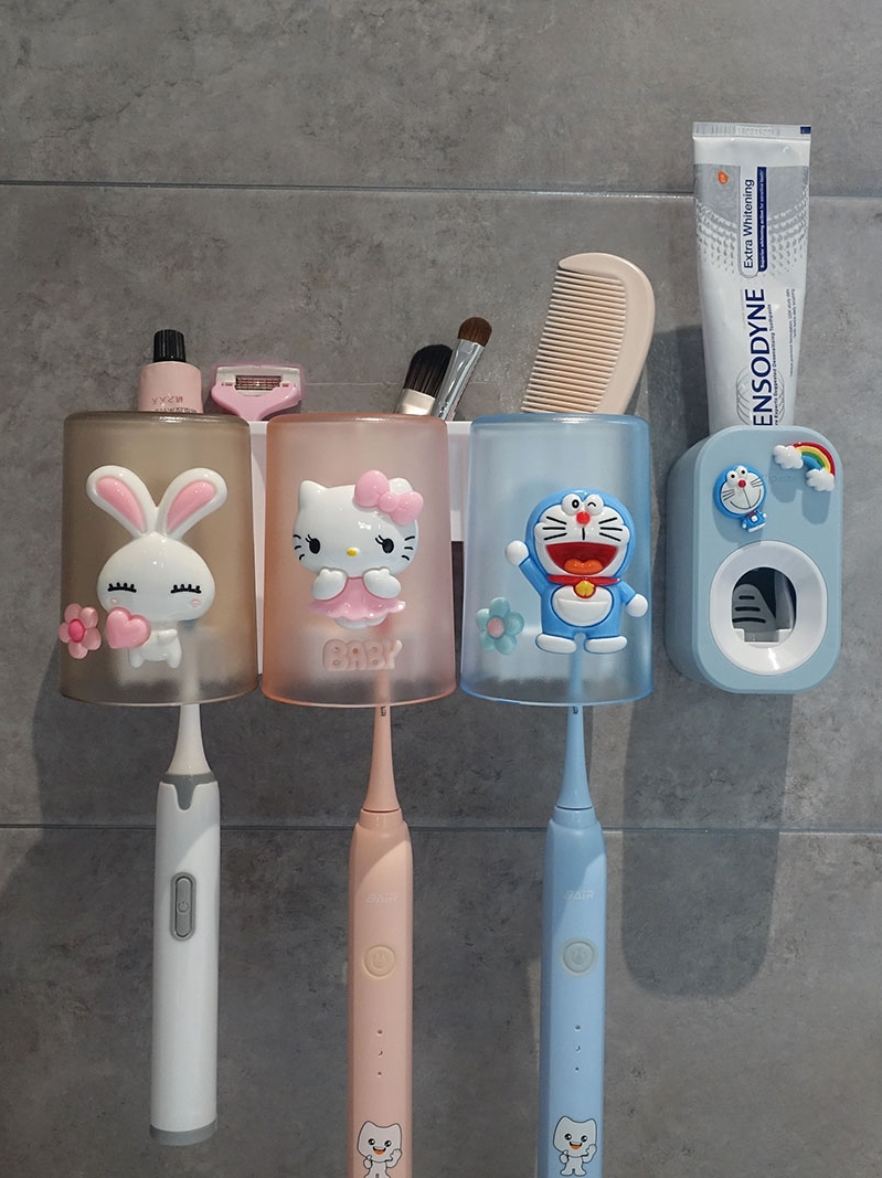 Cute cartoon wash mouthwash cup shelve free of punching children's tooth cup toothbrush suit wall-mounted lovers' containing layer shelf