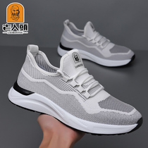 Old mans head new summer men flying textured web face Tourism sneakers Mens thin Deodorant Breathable soft-bottom casual shoes