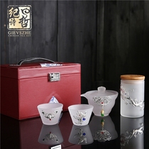 Ji Shizhe inlaid silver glass quick cup Light luxury travel tea set Portable small set of tea making portable retro style