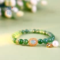 Ruixiao opal jasper natural Hetian jade jasper bracelet womens s925 sterling silver spinach green bracelet birthday gift