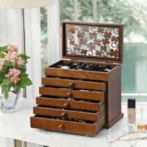 Bai Kaiqi Chinese transparent multi-layer wooden jewelry box Walnut large capacity earrings ring storage jewelry box