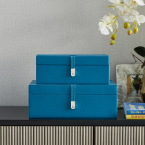 New Chinese style modern simple leather jewelry box green white jewelry box Model room storage box Soft decoration ornaments